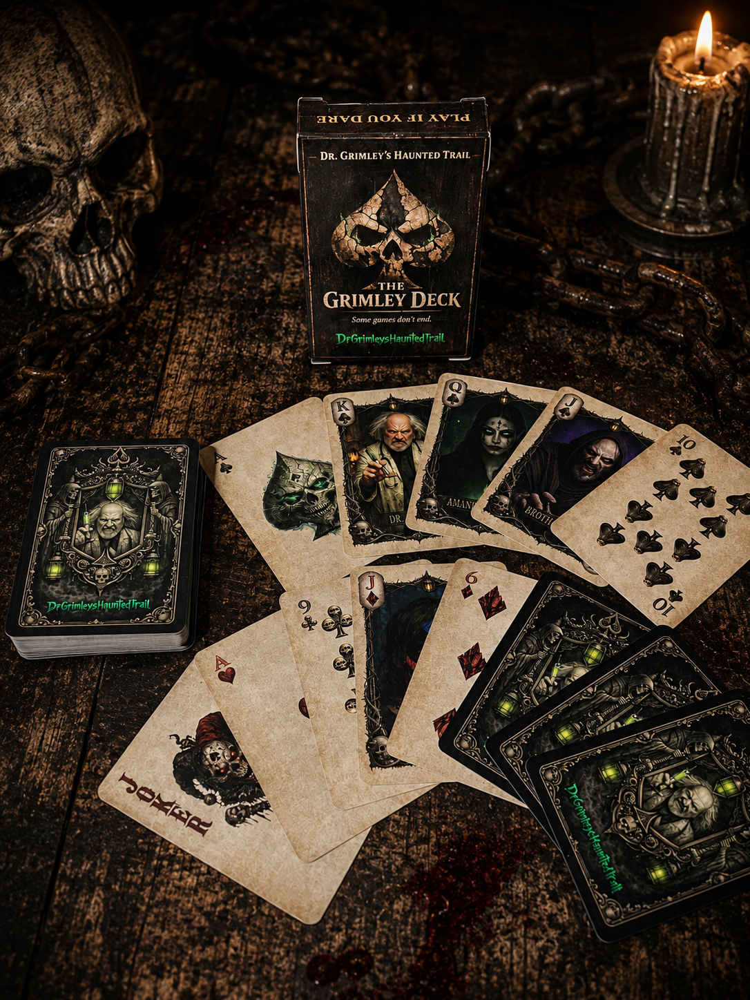Grimley Deck horror-themed 52-card playing cards.